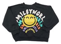 Tmavošedá mikina se smajlíkem a nápisy H&M