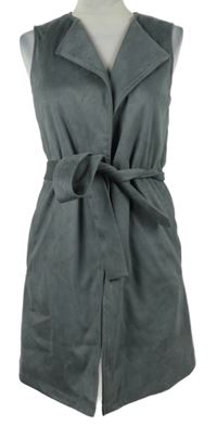 Dámský břidlicový semišový cardigán bez rukávů s páskem Next 