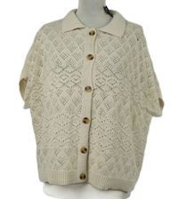 Nové - Dámská béžová ažurová propínací svetrová vesta s límečkem Dunnes 