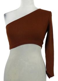 Dámské rezavé žebrované crop asymetrické triko Shein 