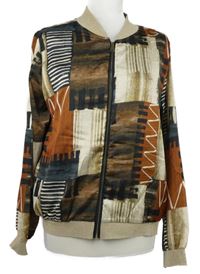 Dámský hnědo-béžovo-cihlový vzorovaný saténový bomber 