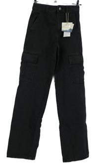 Nové - Dámské černé široké rifle s kapsami Stradivarius 