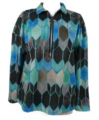 Dámské modro-zeleno-hnědé vzorované triko s límečkem