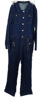 Dámská tmavomodrá riflová kombinéza s páskem Shein 