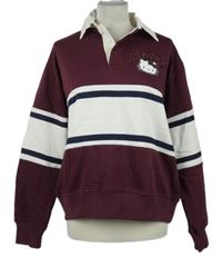 Pánská vínovo-bílá pruhovaná mikina s Hello Kitty a límečkem Primark 