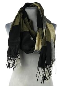 Dámská černo-béžová kostkovaná šála s třásněmi 