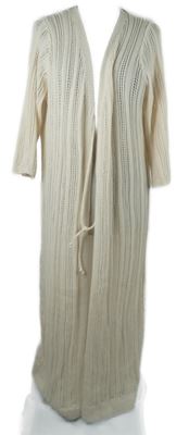 Dámský smetanový ažurový svetrový dlouhý cardigán na zavazování Shein 