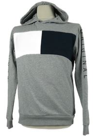 Pánská šedo-tmavomodro-bílá mikina s nápisem a kapucí Blakely 