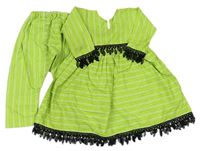 2set- zeleno-bílo-černé pruhované šaty s krajkou+ capri kalhoty