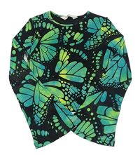 Černo-zeleno-modré crop triko s motýlky H&M