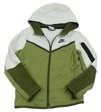 Bílo-zelená propínací mikina s logem a kapucí Nike