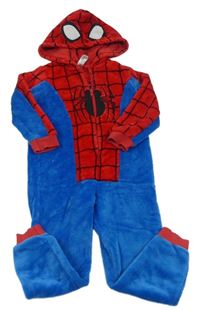 Červeno-modrá chlupatá kombinéza s kapucí - Spiderman C&A