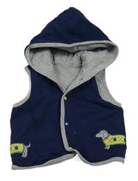 Tmavomodro-šedá lehce zateplená vesta s pejskem a kapucí 