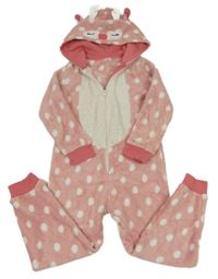 Světlerůžovo-bílá puntíkatá chlupatá kombinéza s kapucí- sob zn. John Lewis