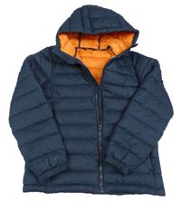 Tmavomodrá šusťáková prošívaná zateplená bunda s kapucí Next