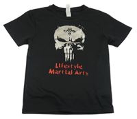 Černé sportovní tričko s lebkou 