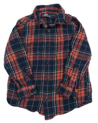 Tmavomodro-růžovo-zelená kostkovaná flanelová košile Matalan