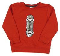 Červená mikina se skateboardem z flitrů Topolino