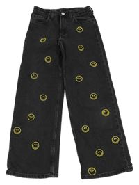 Černé wide leg rifle se smajlíky H&M