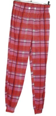 Dámské červeno-růžovo-bílé kostkované chlupaté pyžamové kalhoty George 