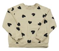 Béžová mikina s černými srdíčky H&M