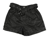 Černé koženkové paper bag kraťasy s páskem River Island