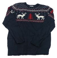 Tmavomodrý svetr se vzorem a soby H&M