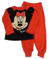 Černo-červené chlupaté pyžamo s Minnie Disney