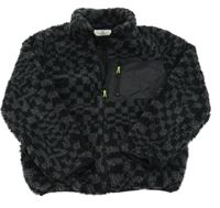 Tmavošedo-černá vzorovaná huňatá bunda H&M
