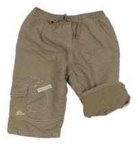 Hnědé lněné podšité kalhoty s želvou Disney