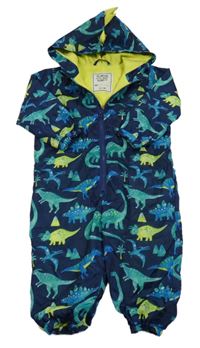 Tmavomodrá šusťáková podšitá kombinéza s dinosaury a kapucí Matalan