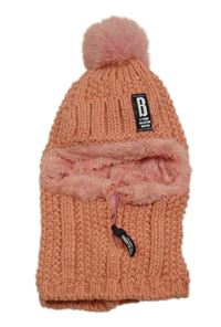 Korálová zateplená kukla se zipem a bambulí 