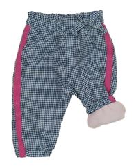 Bílo-tmavomodré vzorované šusťákové zateplené kalhoty s pruhem Ergee