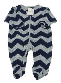 Nové - tmavomodro-šedý vzorovaný fleecový overal Next