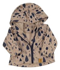 Pudrovo-tmavomodrá softshellová bunda s kapkami a kapucí 