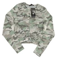 Nové - šedo-zelené army crop triko s nápisem New Look