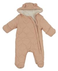 Světlerůžová tepláková prošívaná zateplená kombinéza s kapucí George