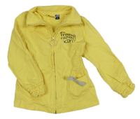 Žlutá propínací mikina s nápisem a srdíčky