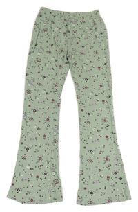 Světlezelené květované flare legíny kids