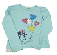 Světlemodré triko s pejskem a krajkou kids