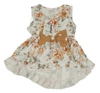 Nové - Bílo-rezavá květovaná tunika s mašlí