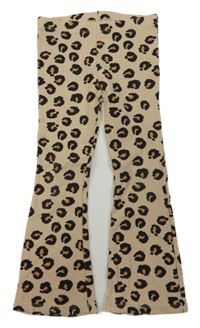 Pudrové leopardí žebrované flare kalhoty Disney