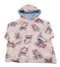 Světlerůžová plyšová oversized domácí zateplená oboustranná mikina s kapucí - Stitch Primark