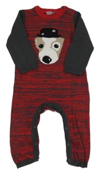 Červeno-šedý pletený overal s pejskem Miniclub