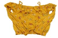 Okrová halenka s kytičkami a volnými rameny Page one young