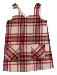 Bílo-červeno-tmavomodré kostkované vlněné šaty F&F