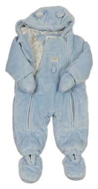 Světlemodrá plyšová zateplená kombinéza s kapucí Kanz