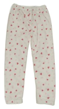 Bílo-růžové srdíčkované fleecové pyžamové kalhoty Infinity 