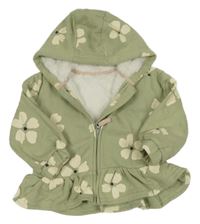 Khaki propínací zateplená mikina s květy a kapucí Nutmeg