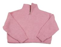 Růžový žebrovaný crop svetr s rolákem Matalan